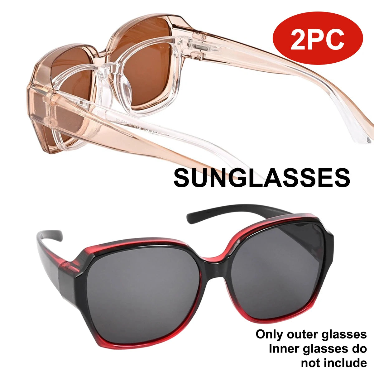 VOPHA Oversized Square Sunglasses Women UV400 Vintage Big Frame Fashion Sunglasses Qst 2PC