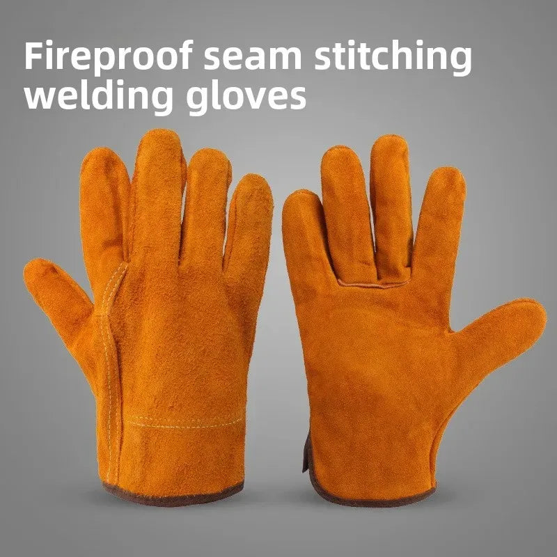 2 Pairs Cowhide Welding Gloves – Heat Resistant Work Gloves Welding Work Gloves Qme