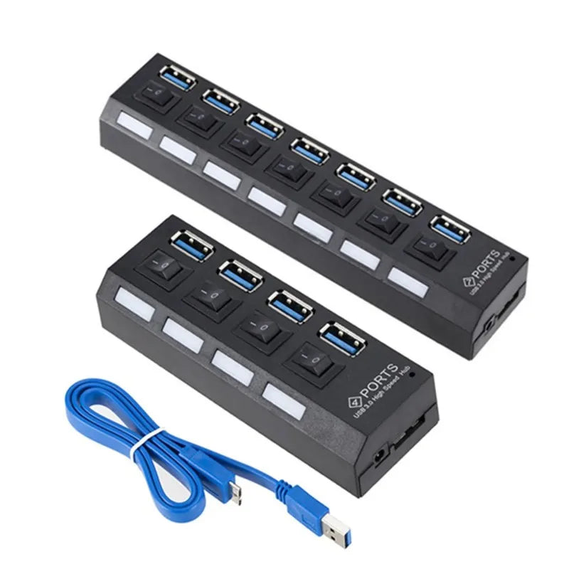 USB 3.0 Hub 5Gbps | 4 & 7 Port Splitter with Power Adapter USB Hub Splitter Qme