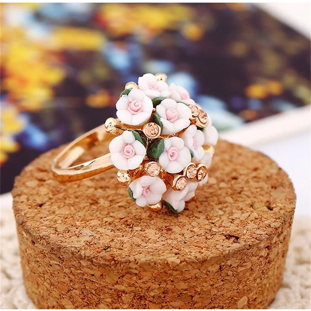 Jingdezhen Ceramic Flower Ring – Adjustable Women's Ring Ceramic Fashion Ring Qme