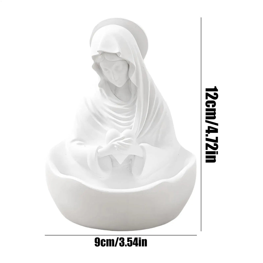 Mother Mary Statue & Rosary Holder – Holy Virgin Resin Figure Religious Figurine Qme