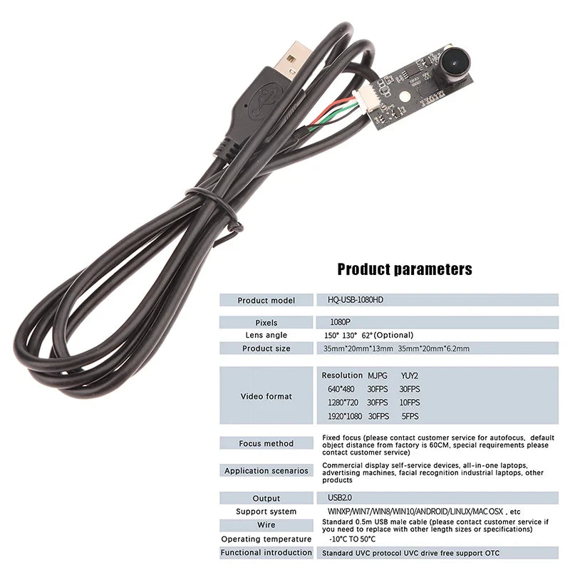 1080P HD USB Camera Module for 3D Printer | Fixed Focus Wide Angle USB Camera Module Qme