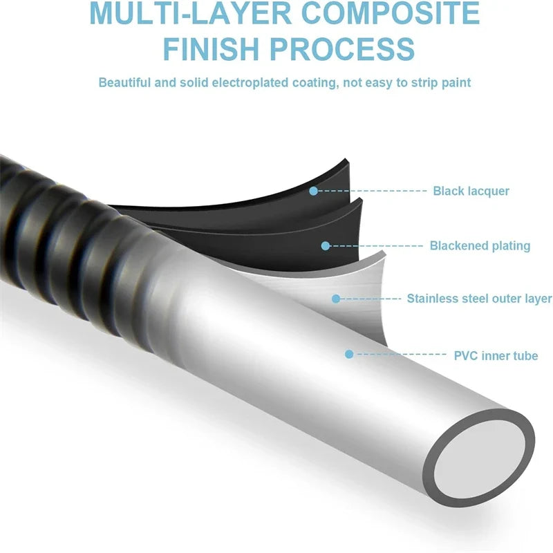1.5M Black Flexible PVC Shower Hose | Bathroom Water Extension Flexible Shower Hose Qme