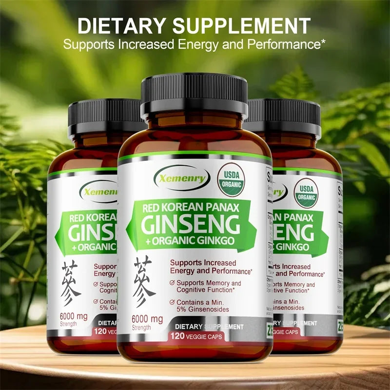 Korean Red Panax Ginseng & Ginkgo Biloba Capsules | Xemenry Herbal Supplement Qst