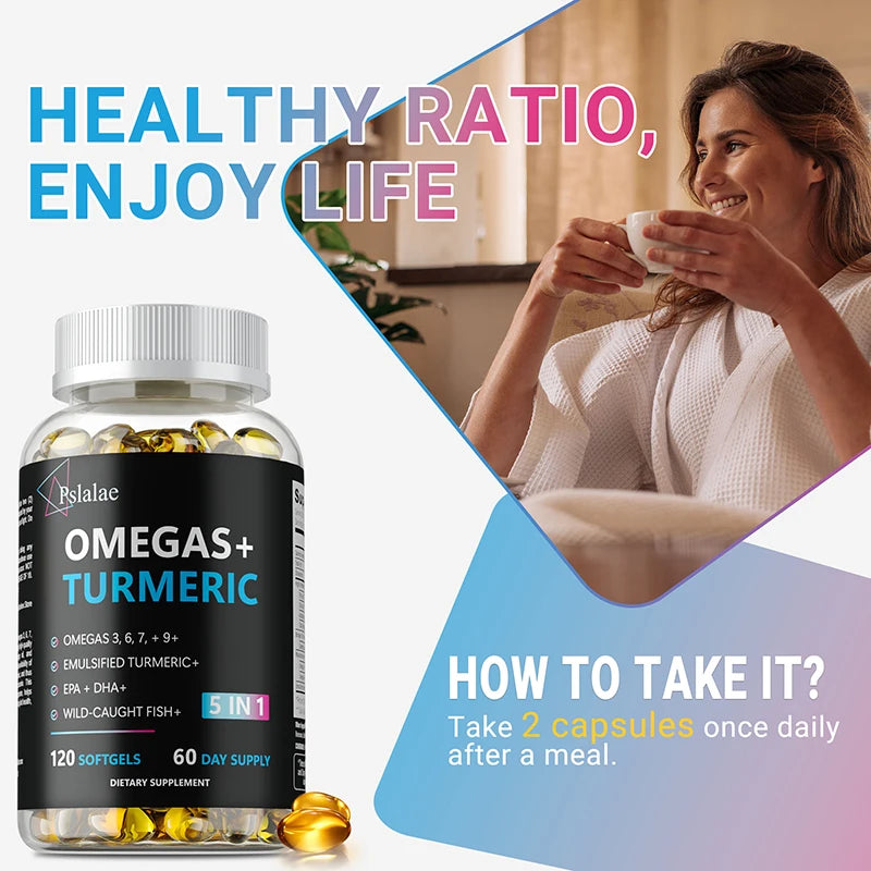 Omegas+ Turmeric Capsules – Heart, Brain & Joint Support Omega Turmeric Supplement Qst