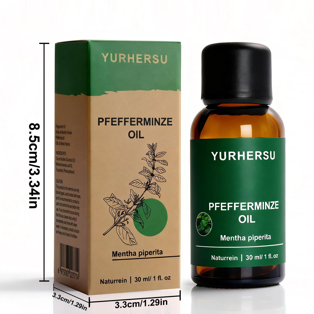 YURHERSU Peppermint Essential Oil 30ml – 100% Pure Essential Oil Qst