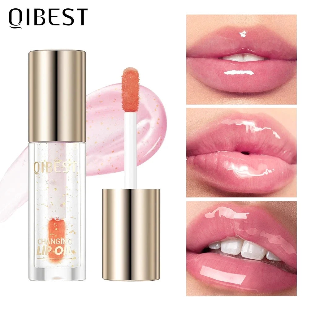 QIBEST Color Changing Lip Oil Plumper Moisturizing Jelly Balm Lip Oil Plumper Qme Lip Oil