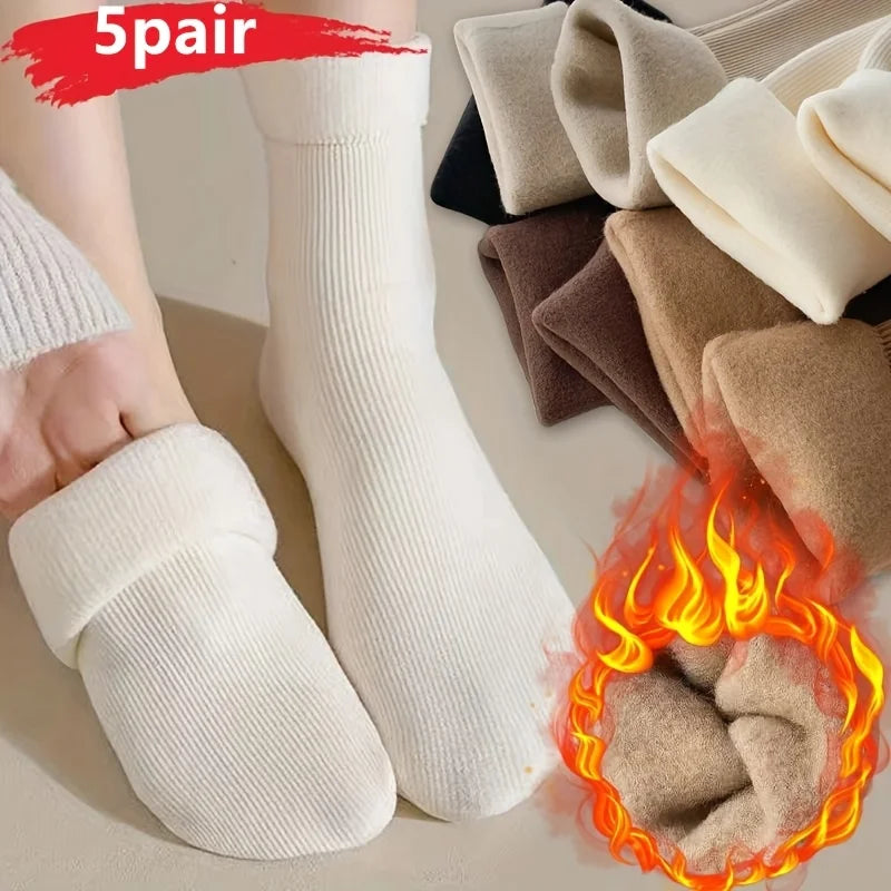 Women's Fleece Lined Thermal Crew Socks – 5 Pairs, Soft & Warm Thermal Crew Socks Qme