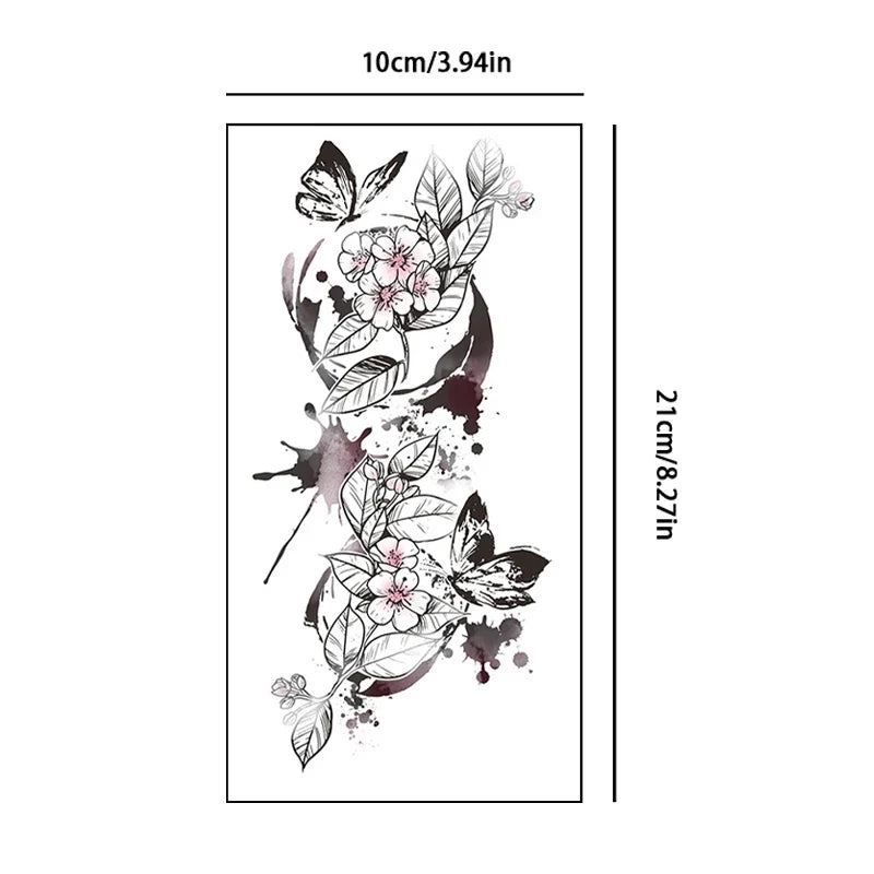 Pink Rose Butterfly Temporary Leg Tattoo Stickers – Colorful Temporary Tattoo Stickers Qme AQ-045