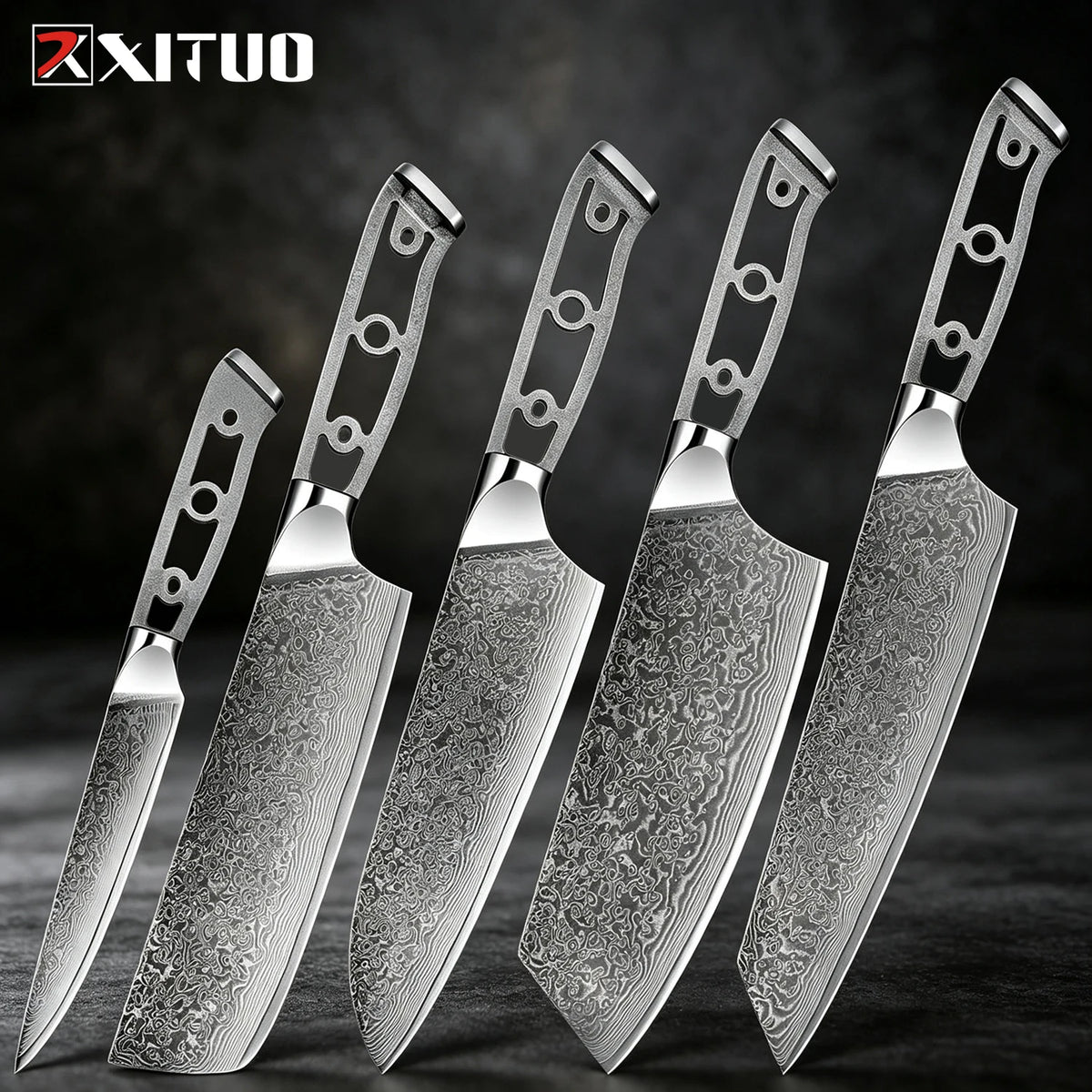 XITUO Damascus Steel Chef Knife Set 1-6 PCS – DIY Blank Blade Damascus Chef Knife Set Qst 5PCS Knife A
