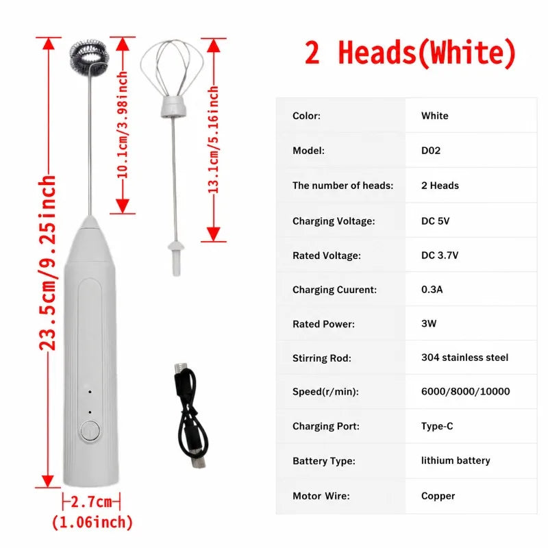 ZARTSEN 2-in-1 Rechargeable Milk Frother – 3-Speed USB-C Electric Milk Frother Qst 2in1 White