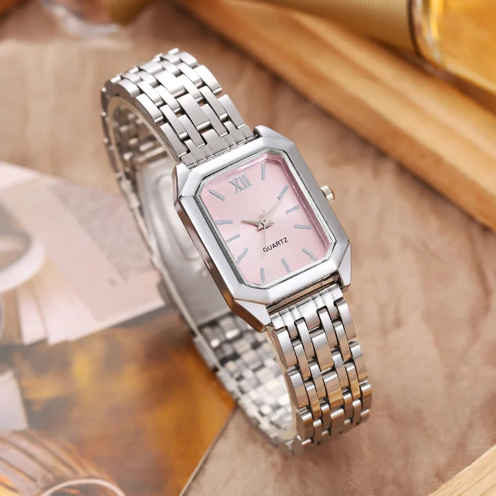 Trendy Square Women's Watch – Gold Steel Belt | 7 Colors Women's Fashion Watch Qme