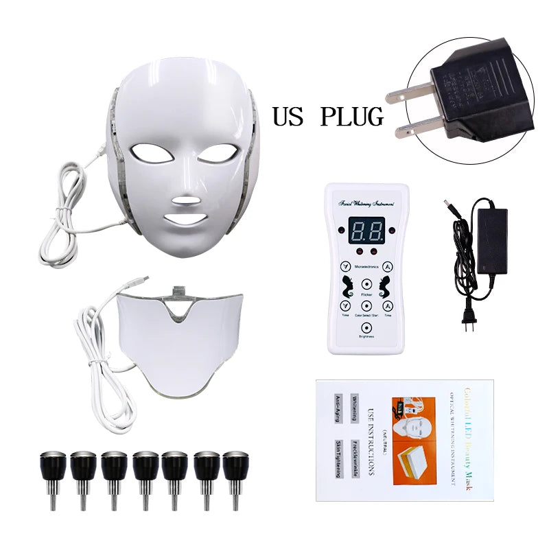 7-Color LED Face & Neck Mask – 192 LEDs Light Therapy Device LED Light Therapy Mask Qst US Plug