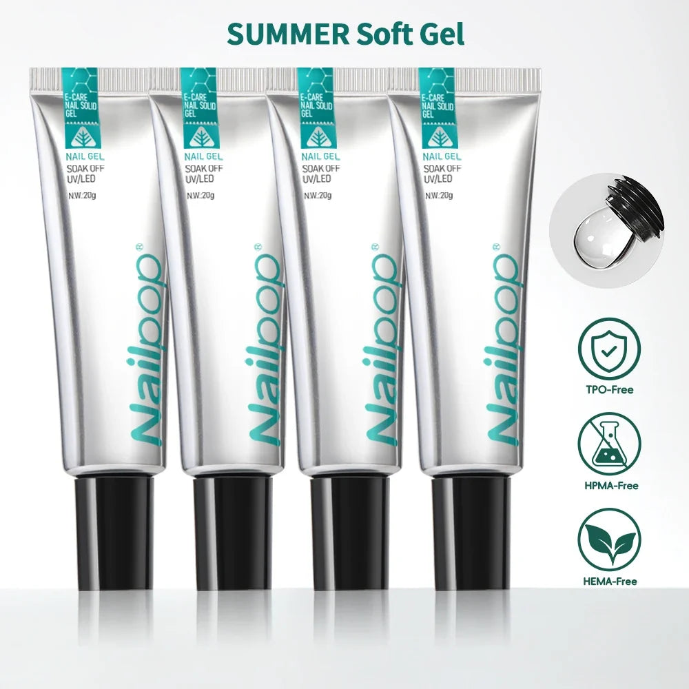 Nailpop Soft Gel Press-On Nail Tips – Vitamin E Formula Gel Press-On Nails Qme Summer Soft Gel 4PC