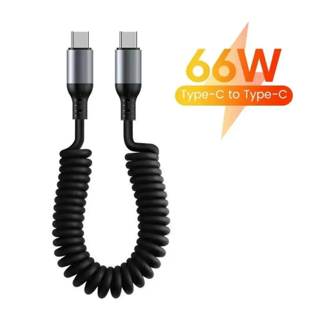 66W USB-C Spring Coil Fast Charging Cable 6A | iPhone & Samsung USB-C Charging Cable Qme