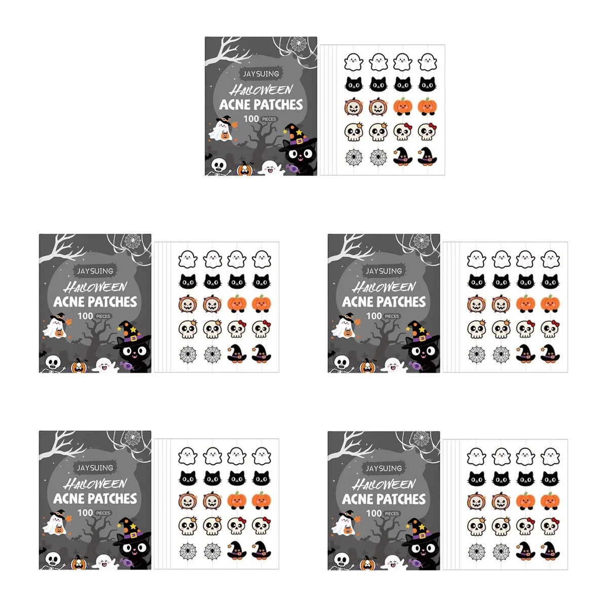 Halloween Acne Patches – Pumpkin & Bat Shapes, 100 Pcs Acne Patches Qme 5 x 100pcs Boxed