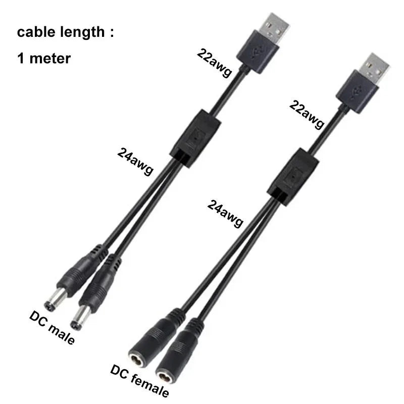 USB DC5521 to DC5525 1-to-2 Power Splitter Cable | Qme Power Splitter Cable Qme Male