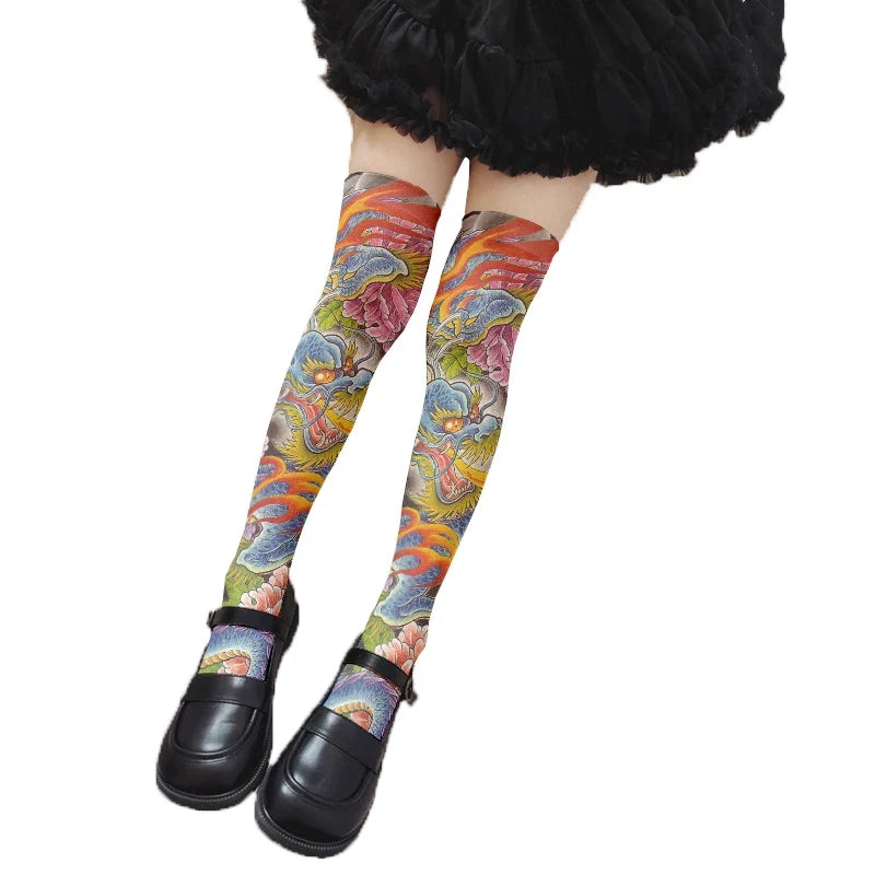 Women's 3D Tattoo Print Thigh-High Stockings | 13 Colors Thigh-High Stockings Qme style8 46CM