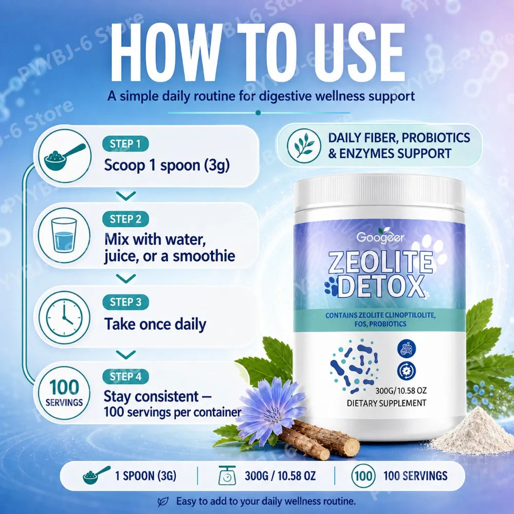 Zeolite Powder with FOS Prebiotic, Probiotics & Digestive Enzymes Gut Health Supplement Qst