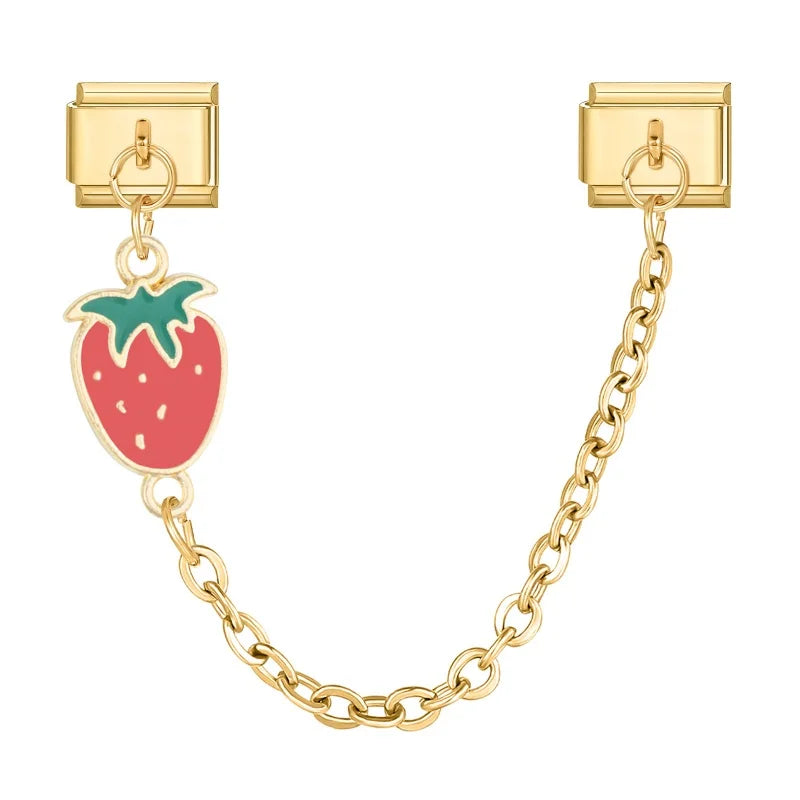 Zircon Fruit Italian Charm – Apple Strawberry Cherry, 9mm Italian Charm Link Qme Style 6
