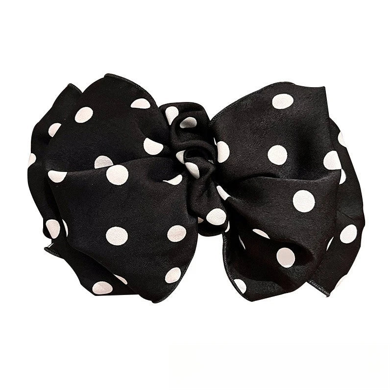 Polka Dot Satin Spring Clip – Retro Korean Bubble Hairpin Satin Hair Clip Qme black