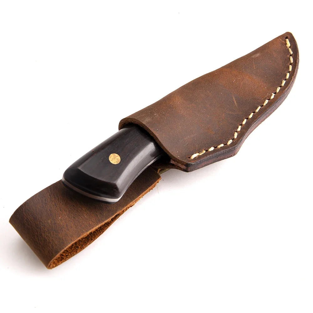 XITUO Damascus Steel Paring Knife with Cowhide Sheath Fixed Blade Knife Qst