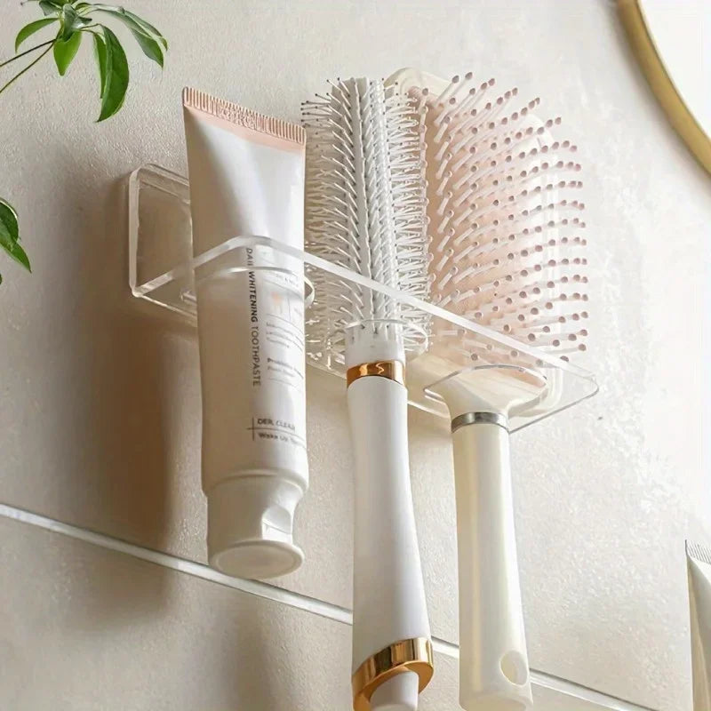 Wall-Mounted Acrylic Hair Brush Holder | Clear Bathroom Organizer Bathroom Hair Organizer Qme