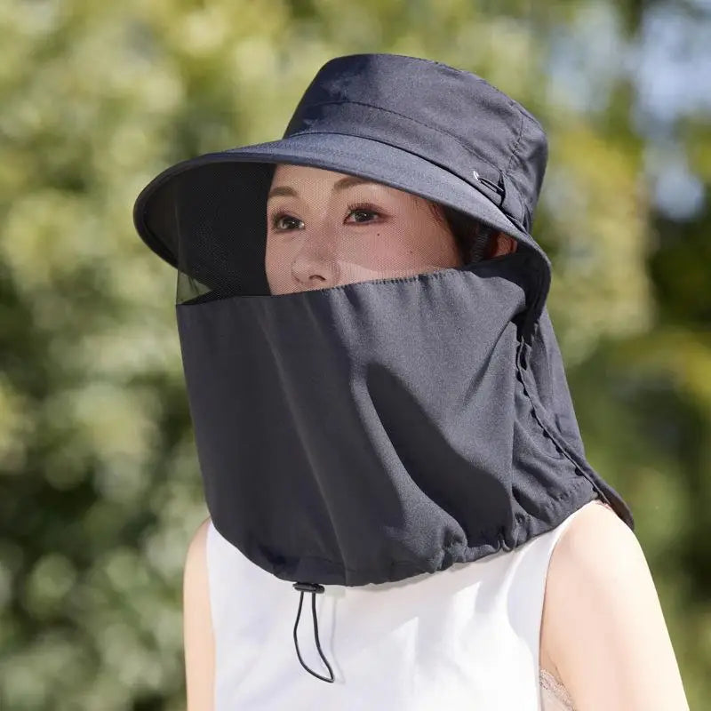 Women's Wide-Brim Fisherman Hat with UV Neck Shawl Cover Wide Brim Sun Hat Qst A6