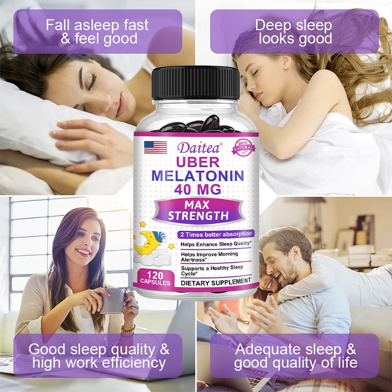 Daitea Super Melatonin 40mg Capsules – Vitamin C & Lemon Balm Sleep Support Supplement Qst