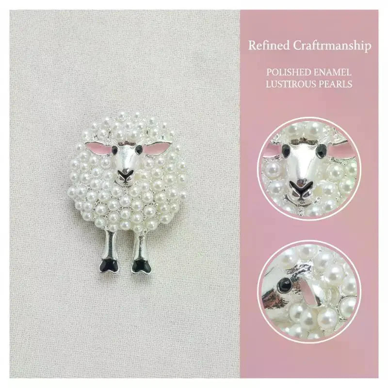 Vintage Sheep Faux Pearl Brooch | Elegant Animal Lapel Pin Lapel Pin Brooch Qme