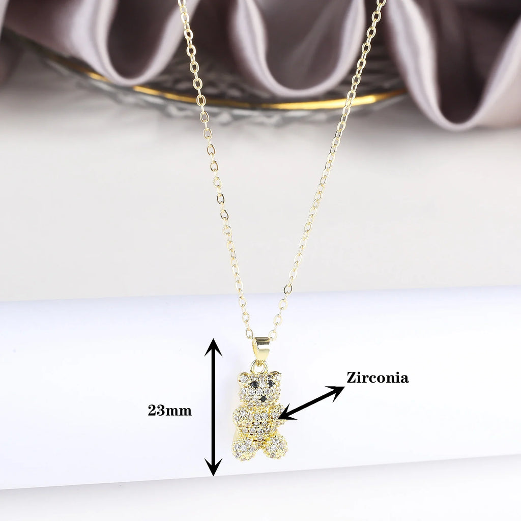 18K Gold Plated Cubic Zirconia Bear Pendant Necklace for Women Pendant Necklace Qme