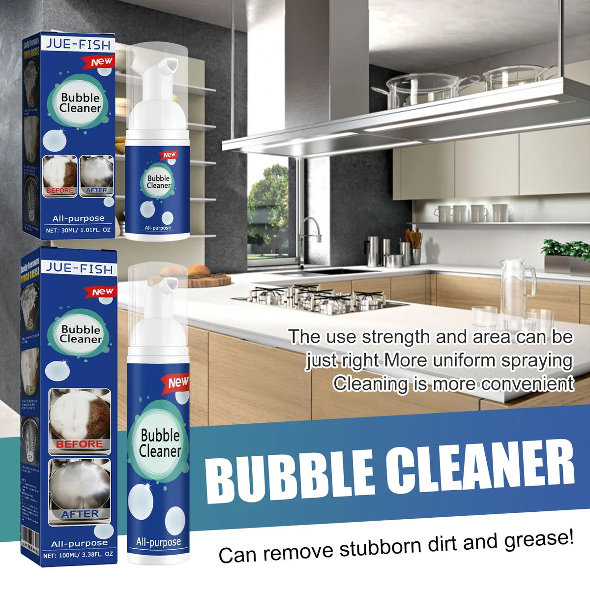 Bubble Cleaner Spray – Kitchen Grease & Oil Stain Remover Foam Kitchen Degreaser Spray Qme