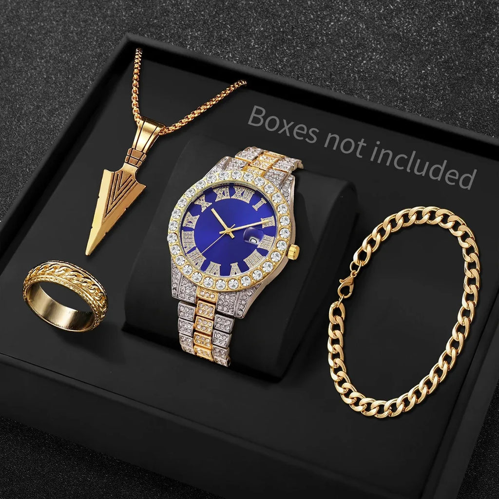 Men's Iced Jewelry Set – Spear Pendant, Necklace, Ring & Bracelet Men's Jewelry Set Qme
