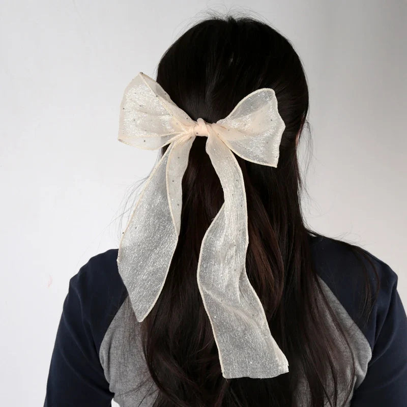 Chiffon Bow Hair Clip | Elegant Ribbon Ponytail Clip Bow Hair Clip Qme