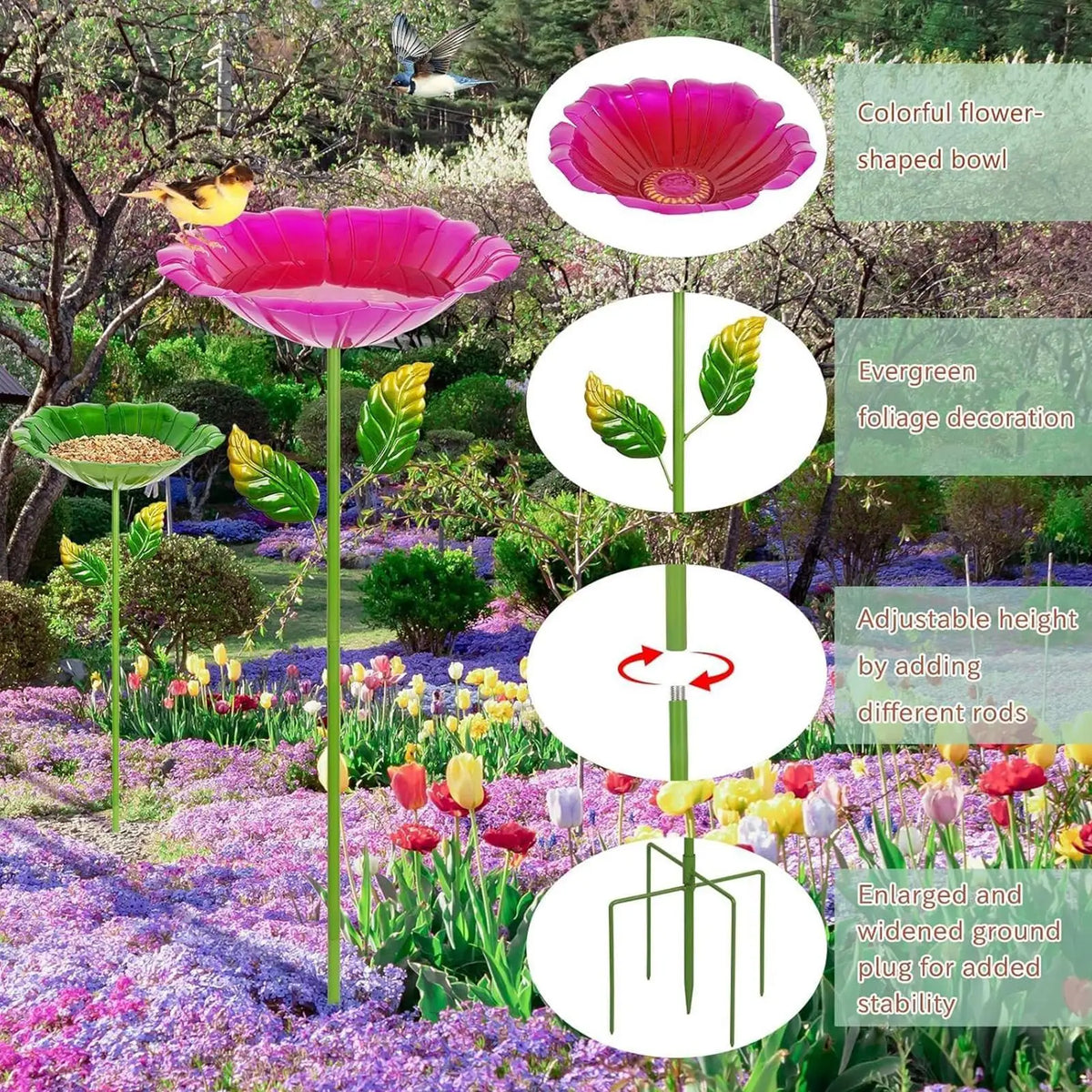 Rustproof Metal Bird Bath – All-Weather Outdoor Garden Birdbath Outdoor Bird Bath Qme