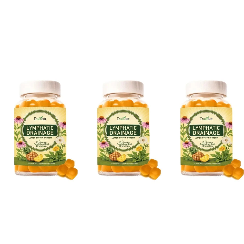 Docteat Lymphatic Gummies – Echinacea, Dandelion & Bromelain 60ct Herbal Supplement Gummies Qst 60 count(pack of 3)