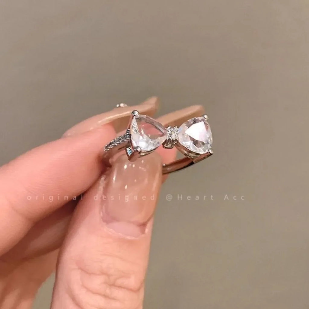 Pink Bowknot Ring – Exquisite Metal Bow Jewelry with Zircon Fashion Ring Qme