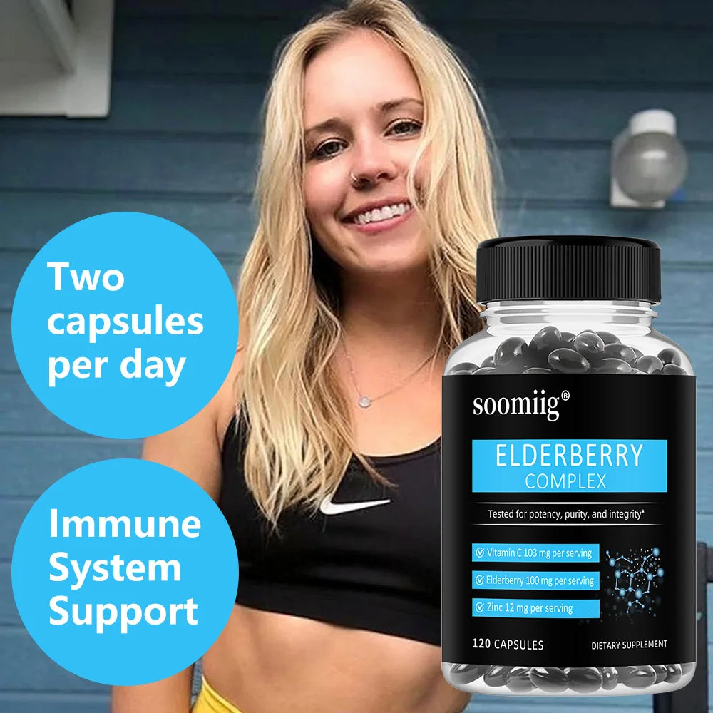 Elderberry + Vitamin C + Zinc Capsules | Antioxidant Support Herbal Supplement Qst