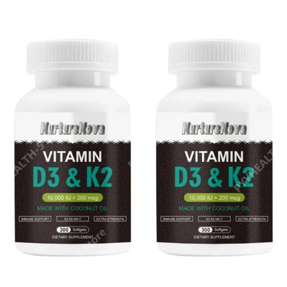 Vitamin D3 K2 Softgels 10,000 IU 200mcg Coconut Oil – 300 CT Vitamin Supplement Qst 600 Count(Pack of 2)