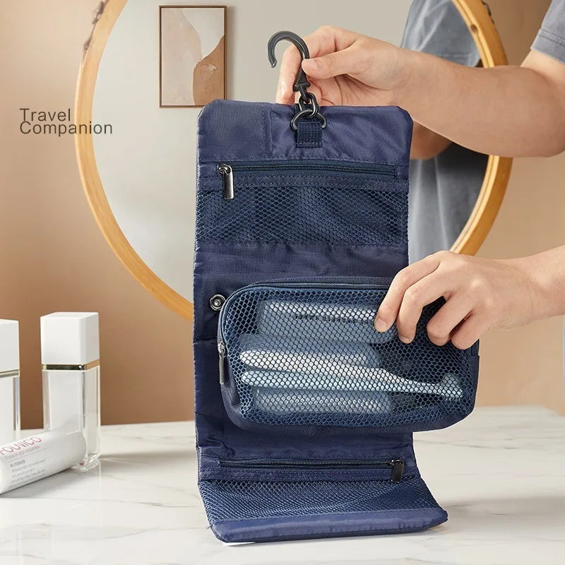 Large Folding Toiletry Bag with Hook | Travel Cosmetic Organizer Travel Toiletry Bag Qme