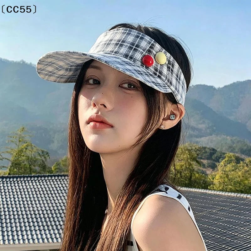 Women's Checkered Ponytail Visor Cap – Open Top Sun Hat Women's Visor Hat Qst