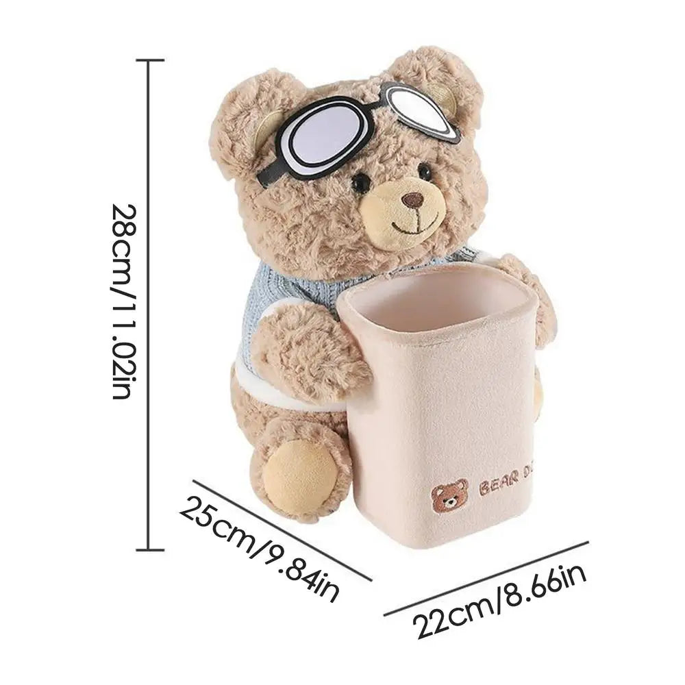 Plush Bear 2-in-1 Car Tissue Box & Trash Can | Auto Organizer Car Interior Organizer Qme as shown