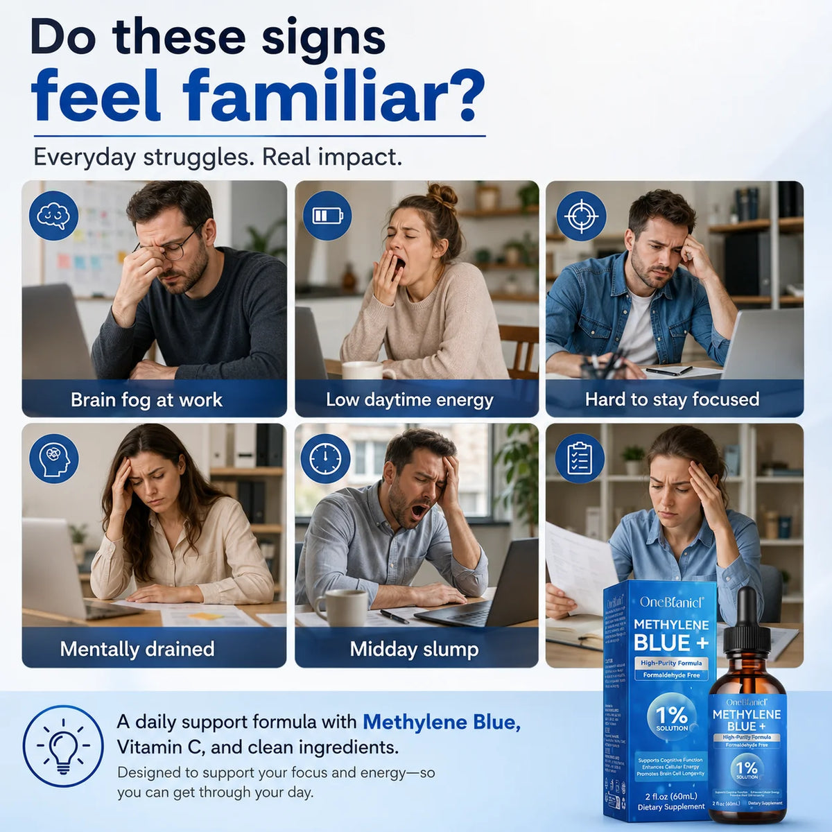 Methylene Blue 1% Drops + Vitamin C | Focus & Clarity 60mL Wellness Supplement Drops Qst