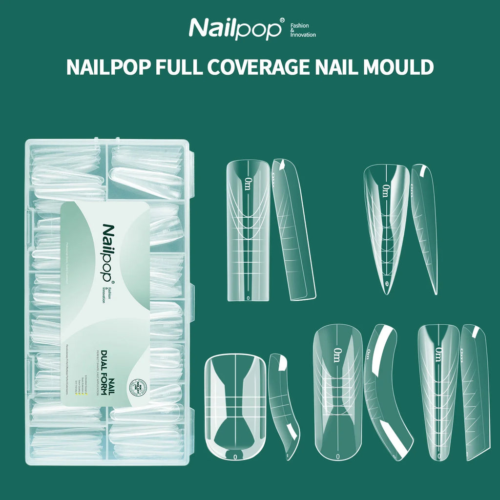 Nailpop 150pcs Coffin Dual Forms Quick Building Gel Nail Mold Nail Extension Molds Qme