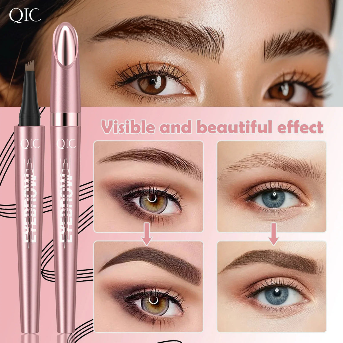 4 Fork Tip 3D Microblading Eyebrow Pencil – Waterproof Dark Brown Microblading Eyebrow Pencil Qme