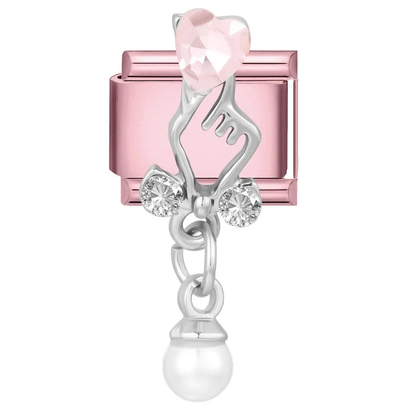 Zircon Bow & Star Italian Charm Links | Stainless Steel DIY