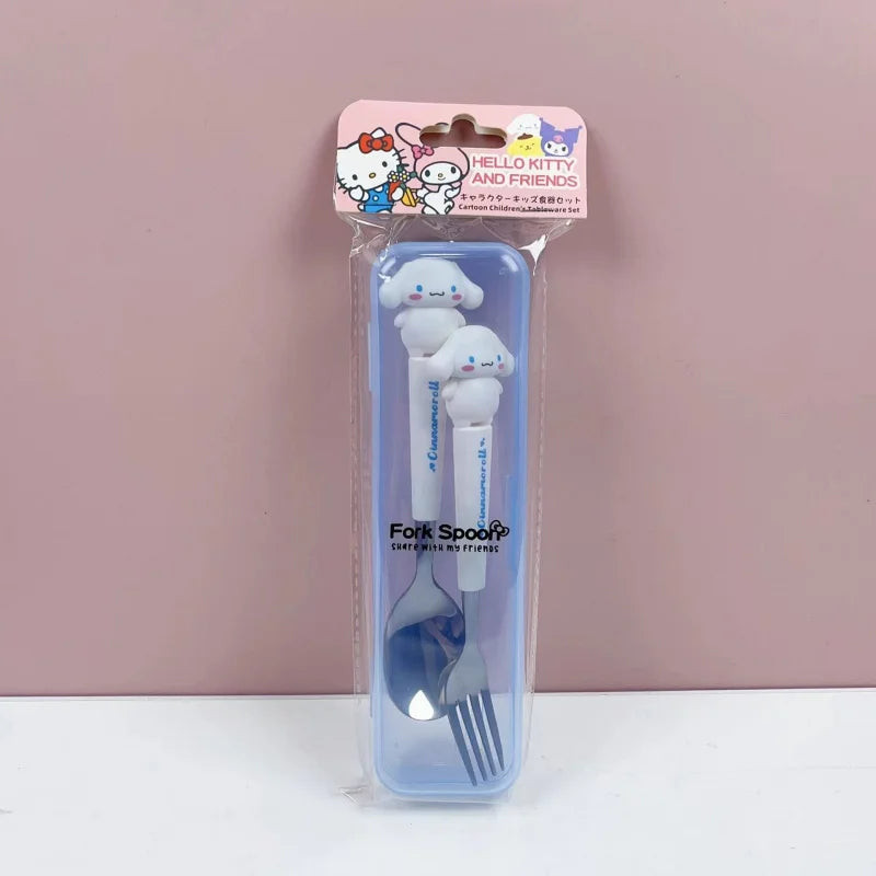 Hello Kitty Kids Portable Stainless Steel Spoon & Fork Set Kids Cutlery Set Qme