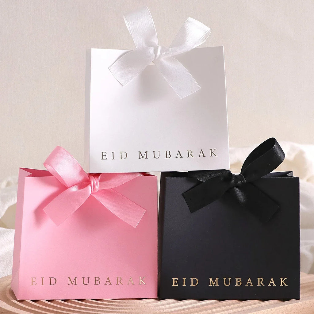 Eid Mubarak Laminated Mini Gift Boxes | Black White Pink Set of 10 Festive Gift Boxes Qme