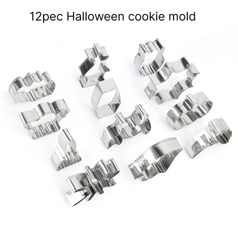 Halloween Cookie Cutters – 12-Piece Stainless Steel Baking Set Cookie Cutter Set Qme 12PCS biscuit mold