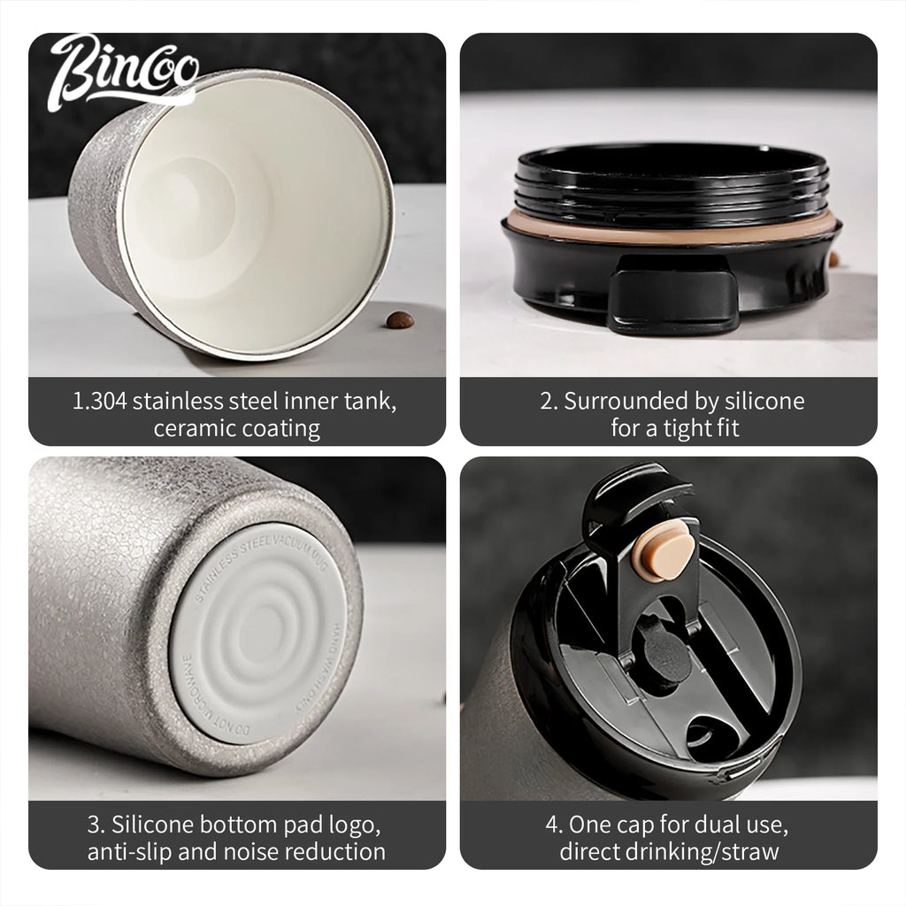 Bincoo 280ml Mini Vacuum Coffee Mug – Ceramic Liner Thermos Vacuum Insulated Mug Qst